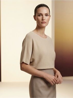 Quince Beige Crewneck Cotton Knit Dolman Sleeve Size S Minimalist Capsule Top